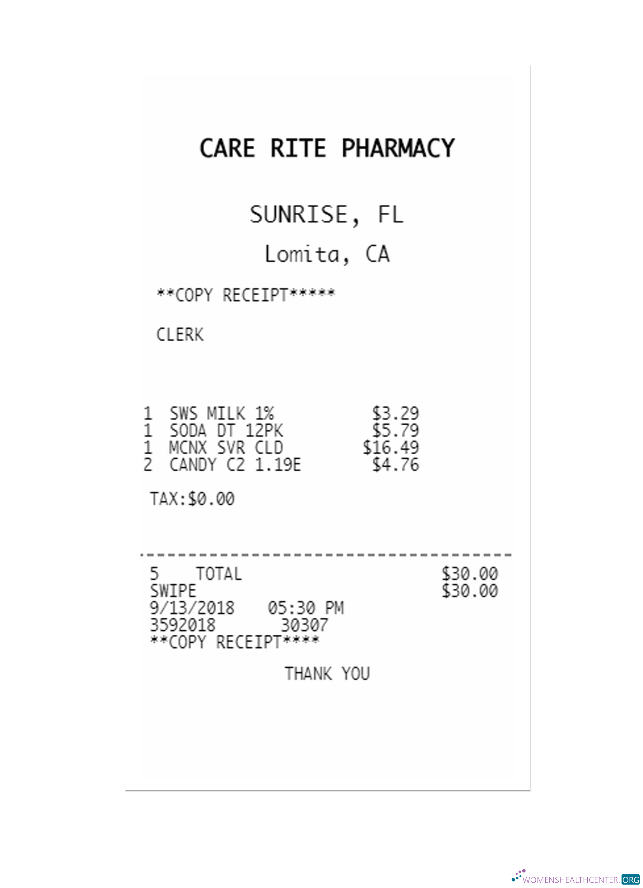 Download CARE RITE PHARMACY payment check Photoshop template